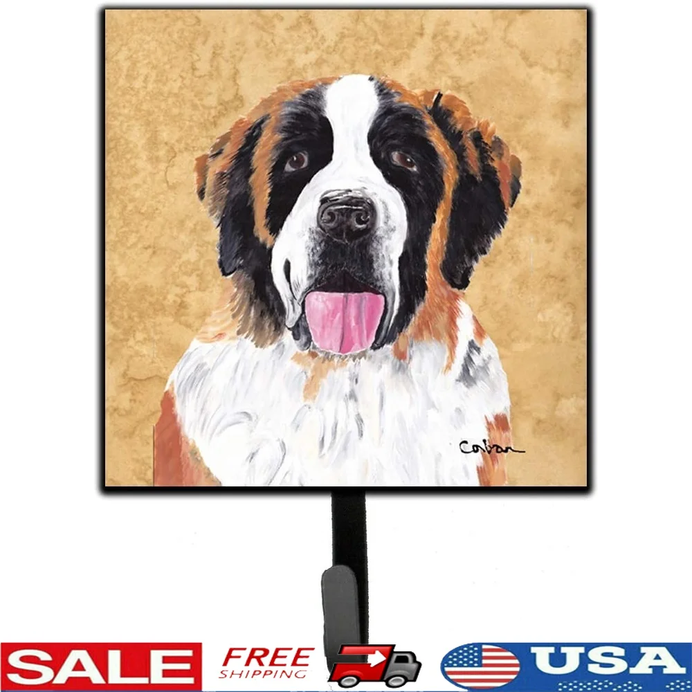 

Saint Bernard Leash Holder Key Hook Wall Mount Multicolor Hardboard Metal Rectangle Durable Hanger Pet Accessories Home Decor