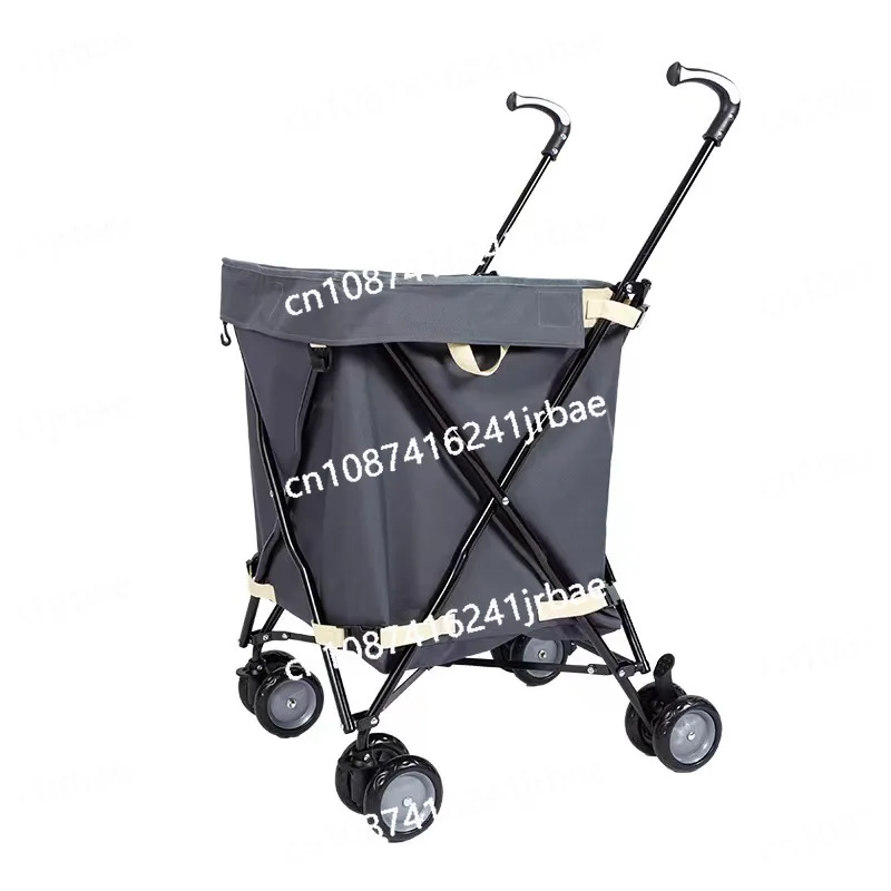 Household Folding Trolley with Oxford Bag, Portbable Shopping Cart, Sturdy Steel Frame Utility Grocery Trailer