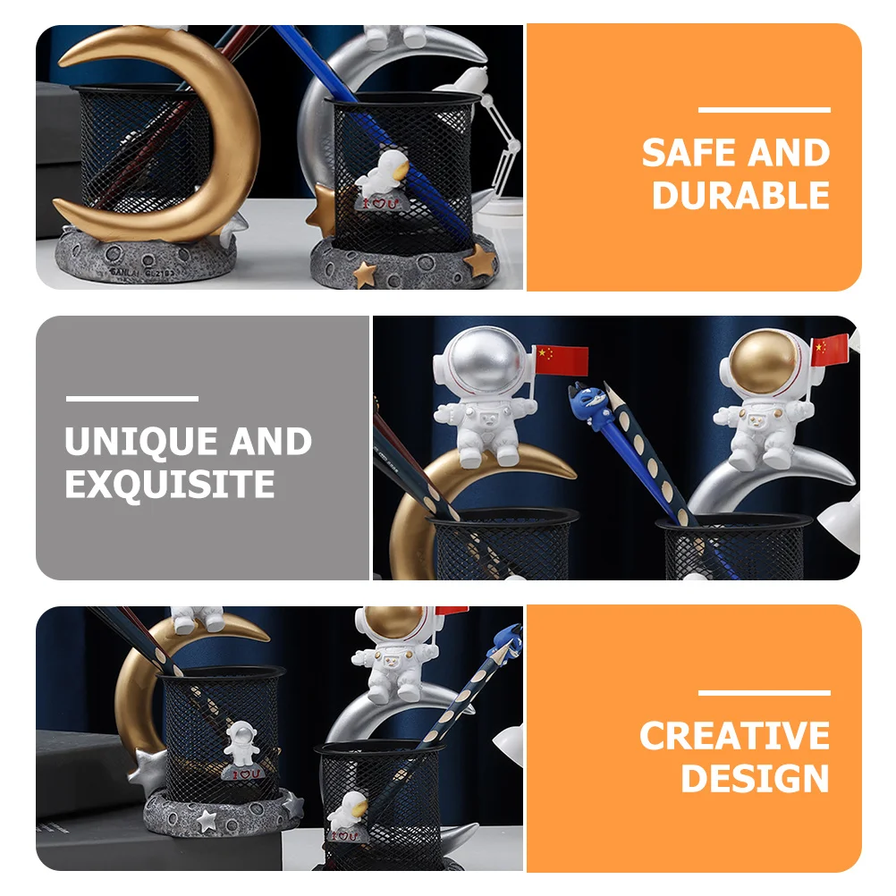 

Astronaut Pen Holder Resin Iron Desktop Organizer for Pens Brushes Makeup Tools Table Decor Study Office Pencil Container