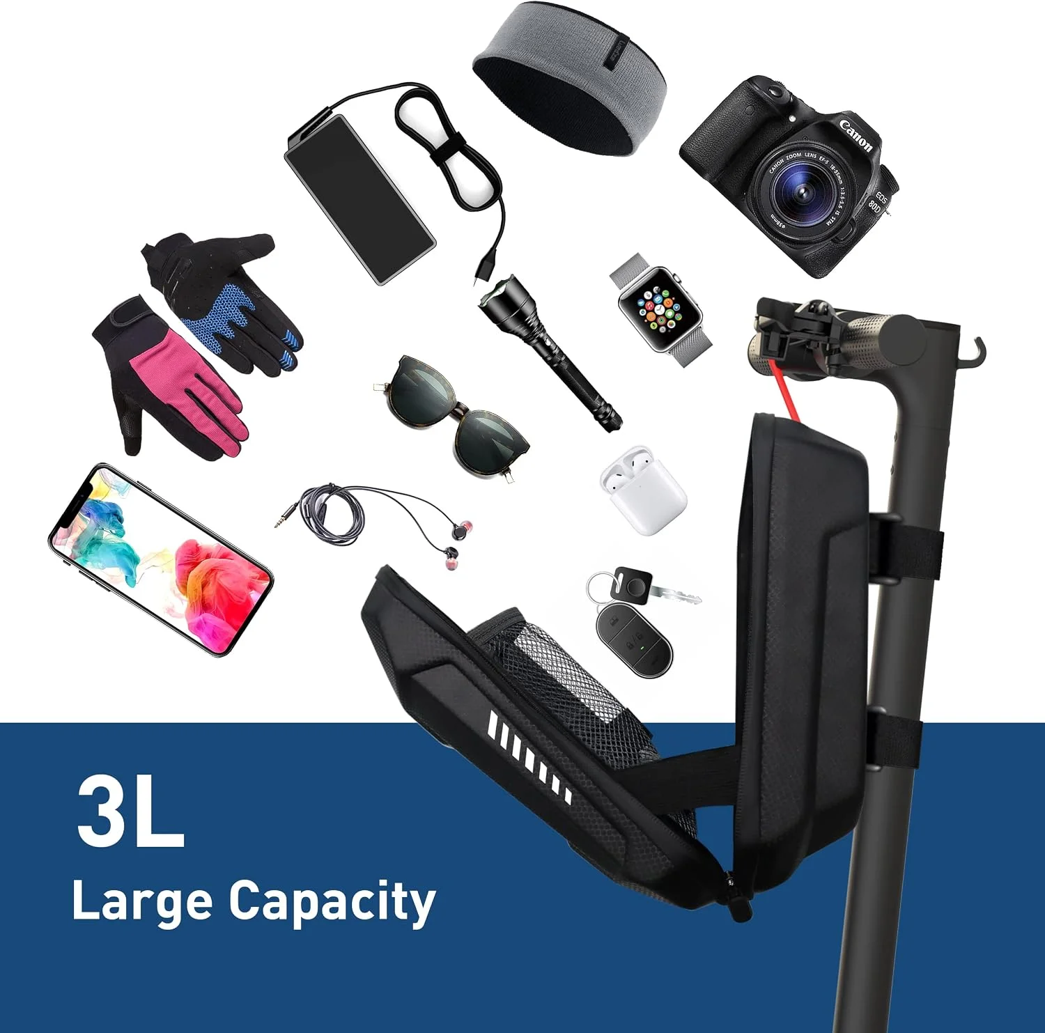 Hiboy 3L/4L Waterproof Handlebar Bag Large Capacity Front Frame Pouch for Electric Scooter/E-Bike/Bicycle/Motorcycle Stable Mount