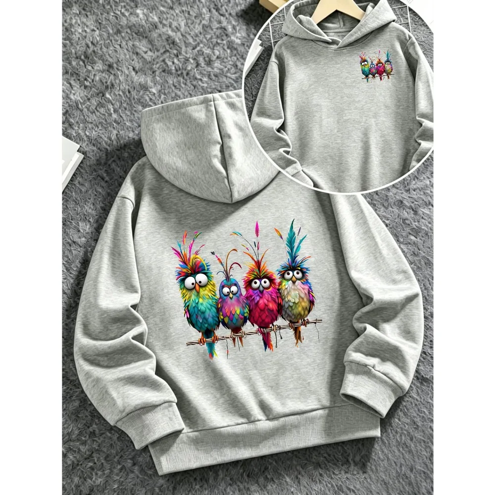 Korea Hot Colorful Funny Birds Graphic Hoodie Unisex Cute Animal Casual Pullover Hooded Sweatshirt Loose Fit Autumn