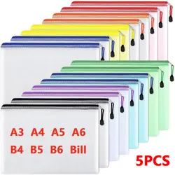 5PCS Stationery Storage Folder File Mesh Zipper Pouch A3 A4 A5 A6 B4 B5 Document Bag Zip File Folder School Office Supplies