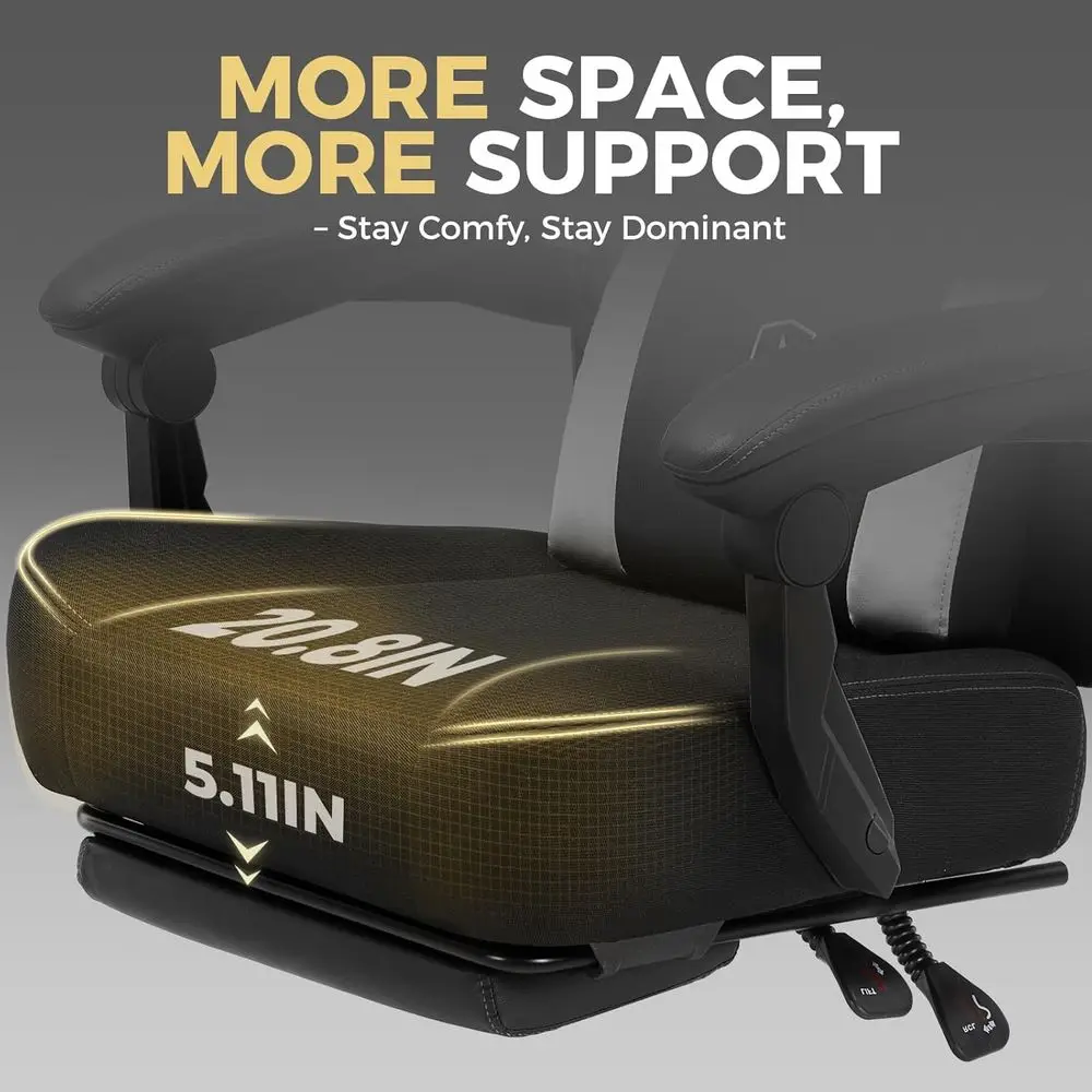 Gaming Chair with Mesh Back, Ergonomic Office Chair with Footrest, 90-135° Reclining Game Chairs for Home Office, Big and Tall C