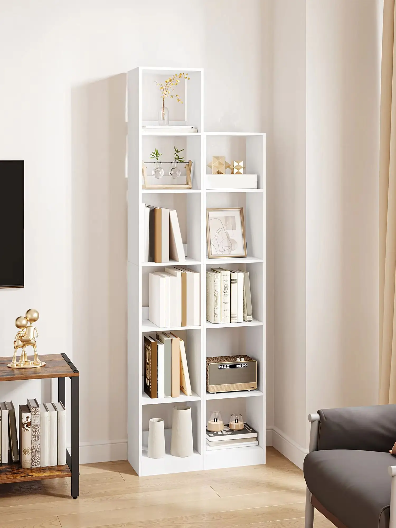 Bookcase, Cube Shelf, Modern Open Wooden Shelving Unit, Storage Shelves and Display Shelves for Living Room, 4-Tier, White