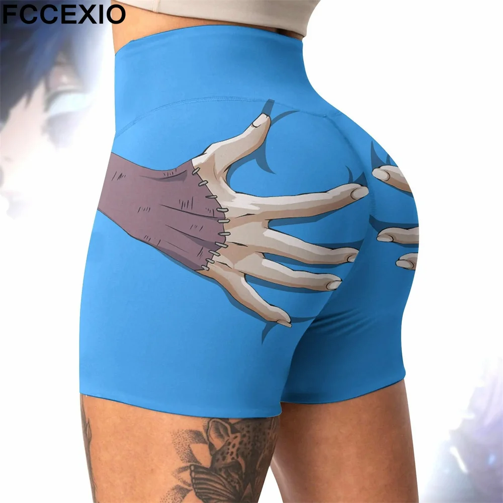 FCCEXIO Summer Finger Bone Printing Women\'s Sexy Short Leggings High Waist Running Tight Fitness Hot-Ass Workout Yoga Pants