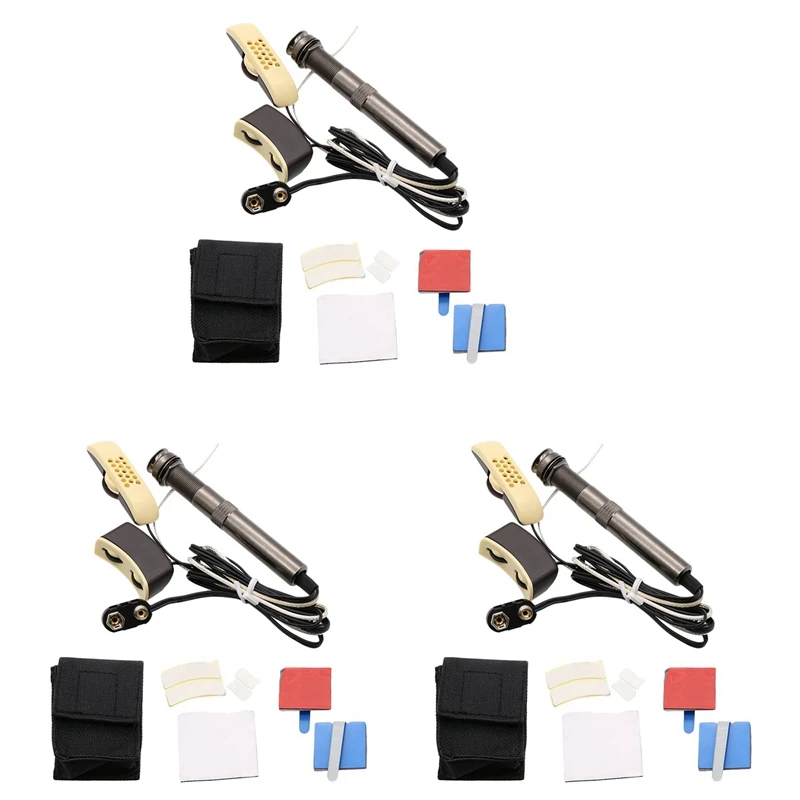 

3X Guitar Pickup A-202 Guitar Equalizer Piezo Pickup Amplifier Tuner With 6.35Mm Output Jack (With Microphone)