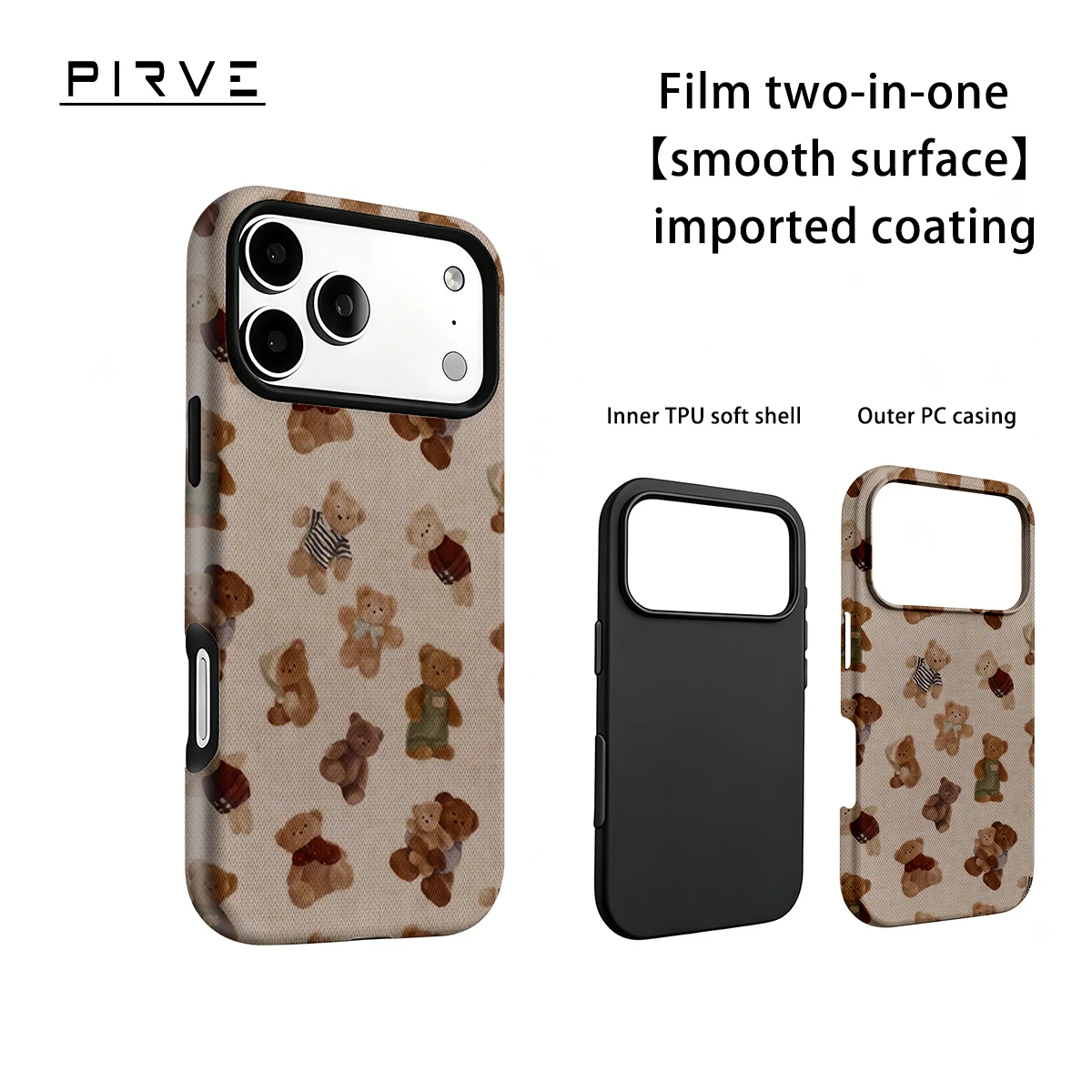 Korea Film Phone Case For iPhone 18 17 16 15 14 13 12 Pro Max Air 16e Max Teddy Bear Patchwork Hard PC Bumper Cover