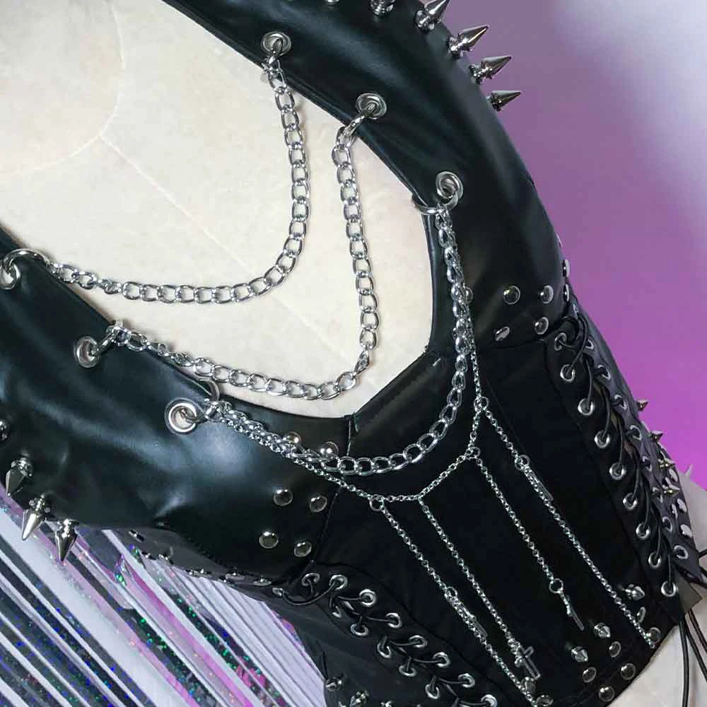 Punk Rock E-Girls Emo Chain Studded Rivet 90s Kawaii Fashion Revival Grunge Harajuku DIY Eco Goth Y2K TOPS Gothic Tank