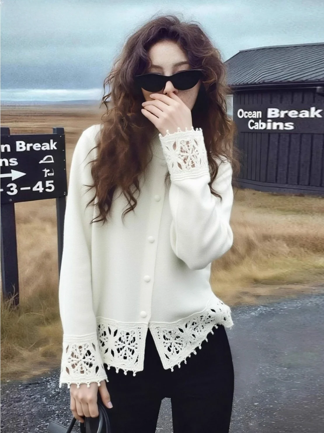 

Женский вязаный белый свитер La Chapelle с высоким воротником, пэчворк, вышивка, весна-осень-зима, повседневная верхняя одежда для города