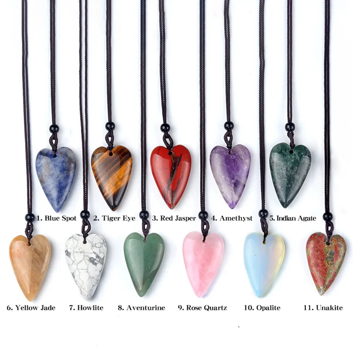 Natural Clear Crystal Heart Necklace for Women Men Adjustable Rope Chain Healing Chakra Crystal Teardrop 25x40mm Choker Jewelry