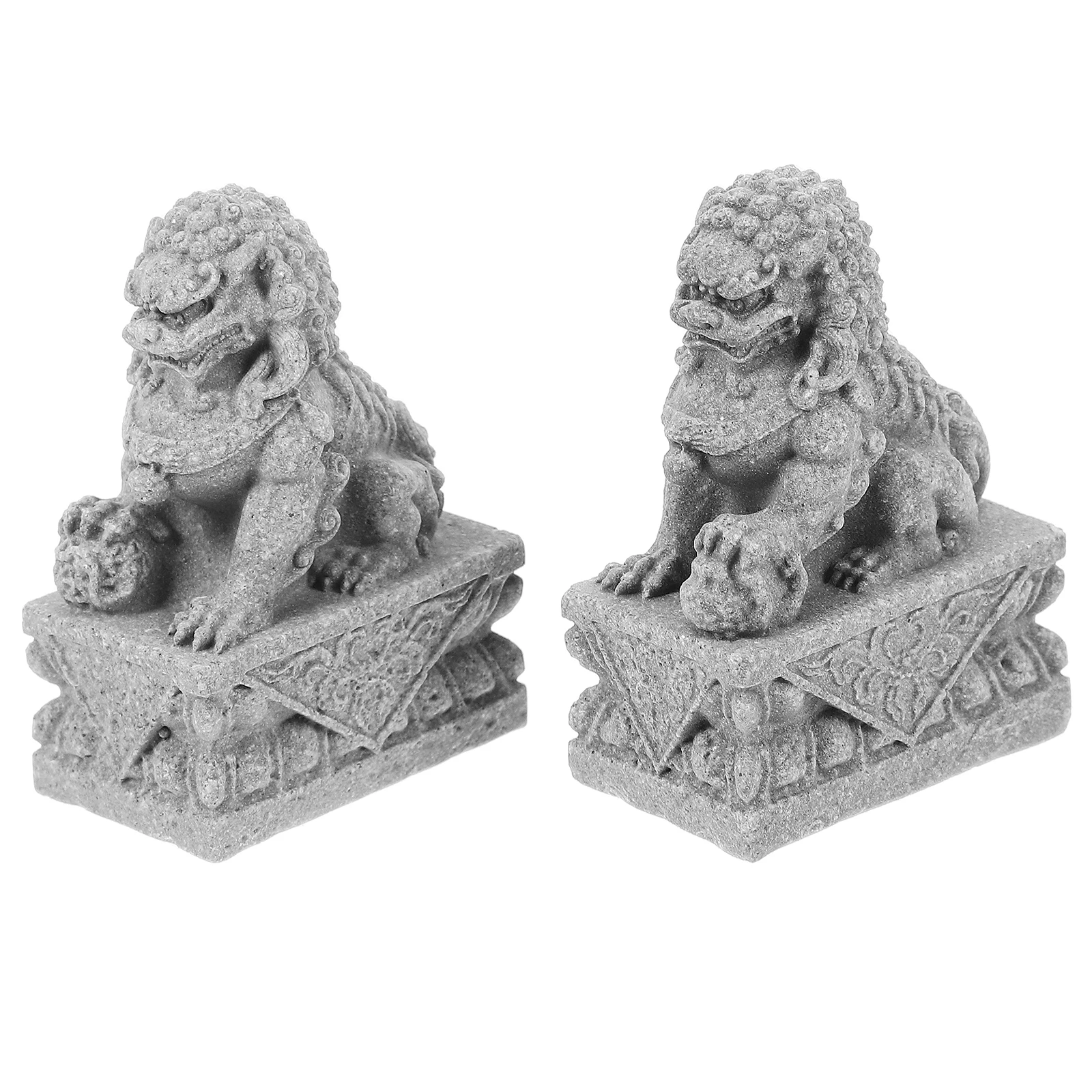 

2 Pcs Stone Lion Ornament Decor Statue Miniature Lion Shape Decors Home Office Garden Tabletop Gray H0101 H0102
