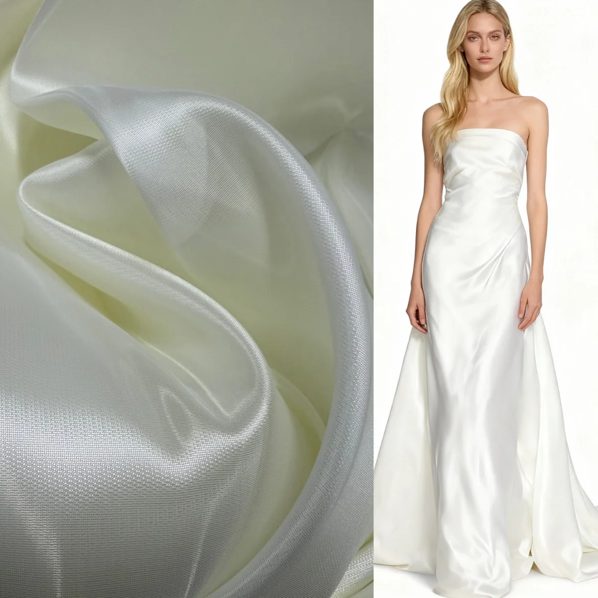 

Lvory TR slightly stiff stiff satin shiny surface stiff fabric sewn wedding dress and evening gown set designer DIY materials