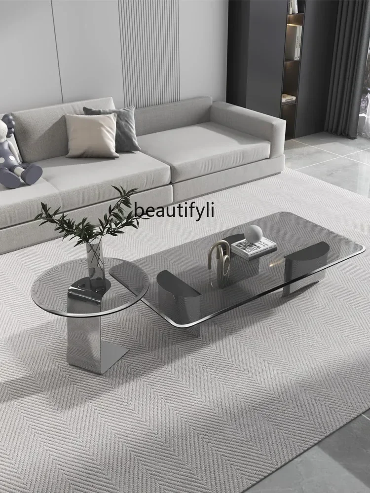 

Tempered Glass Tea Table High-End Living Room Modern Minimalist Silent Rectangular Tea Table Side Table