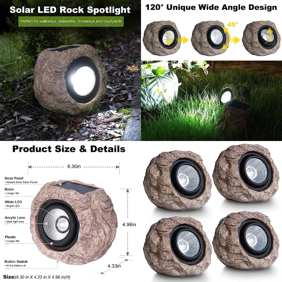 4 Pack Solar Garden Lights Outdoor Super Bright Solar Rock Spot ligths Outdoor Led Landscape Lighting for Pathway Lawn Patio Po