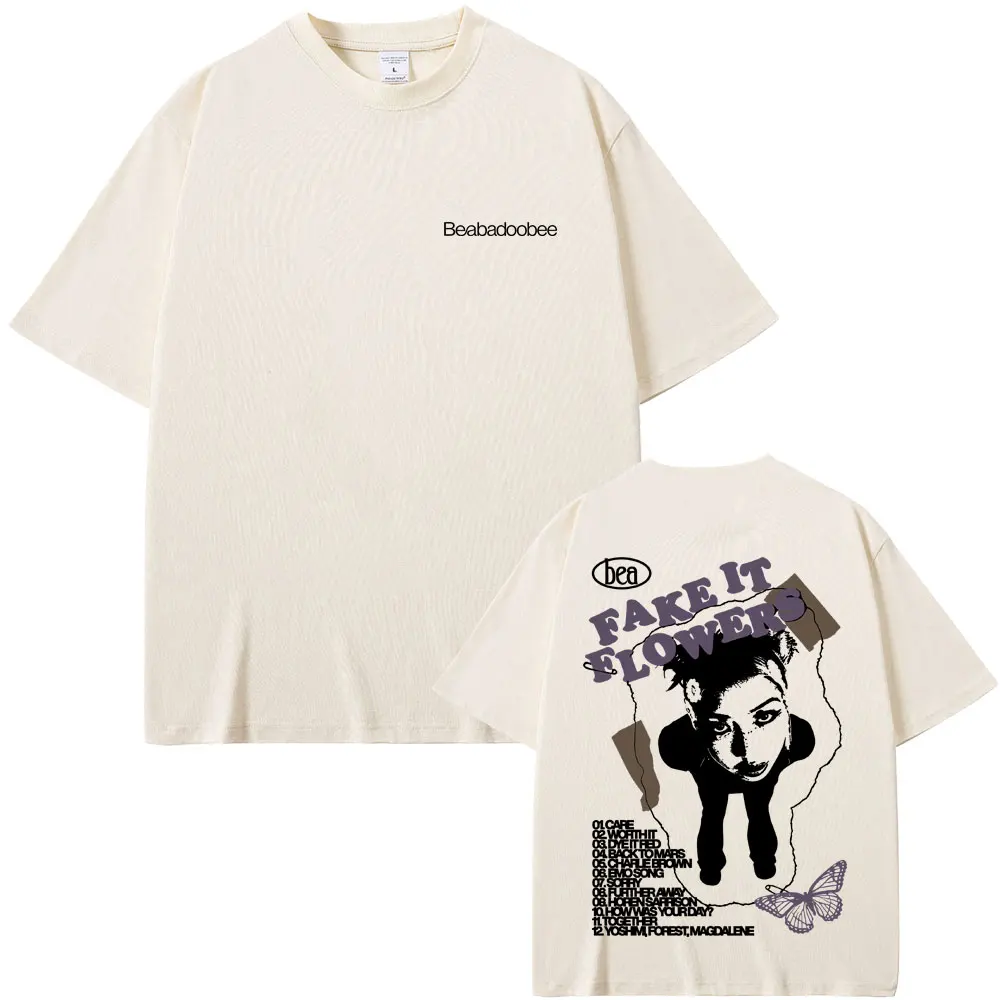 

Beabadoobee Fake It Flowers Double Sided Print T-shirts Men Women Hip Hop Fashion Pop Music T Shirts Casual Pure Cotton T-shirt