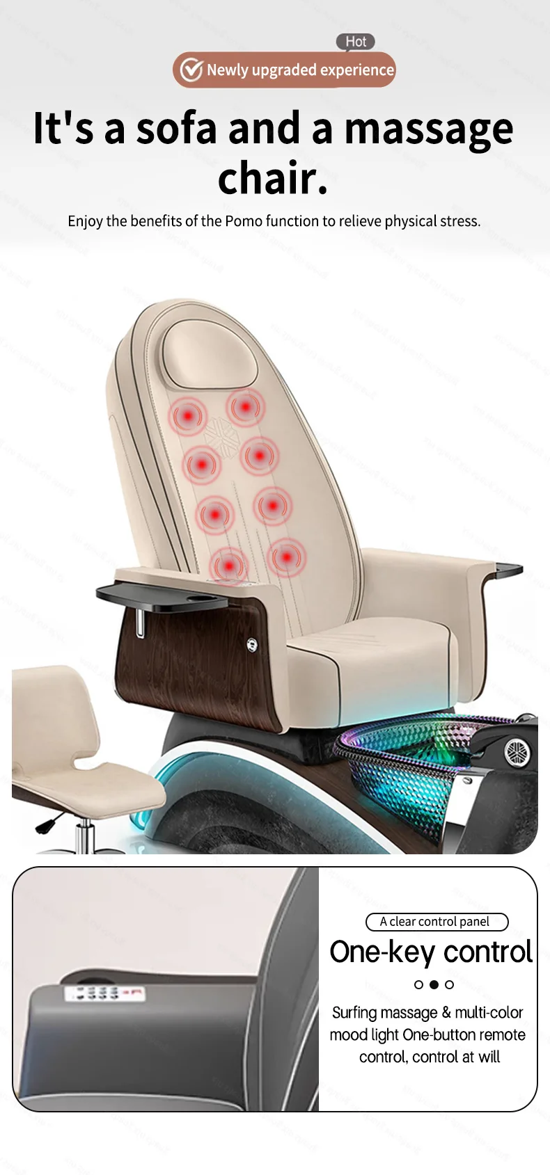 XinSheng Beauty Maniküre-Nagelsofa Fußbad-Stuhl Pedikürestuhl mit Elektrischer Rückenmassage Salon SPA Fußmassage-Möbel – Detail 5
