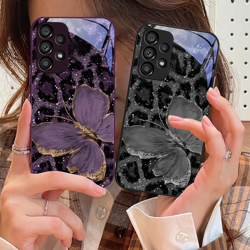 

Leopard Purple Butterfly For Samsung Galaxy S10 4G S20 11E 30 S21 22 S24 Fe Pro S23 S25 Ultra 5G S9 Tempered Glass Phone Case
