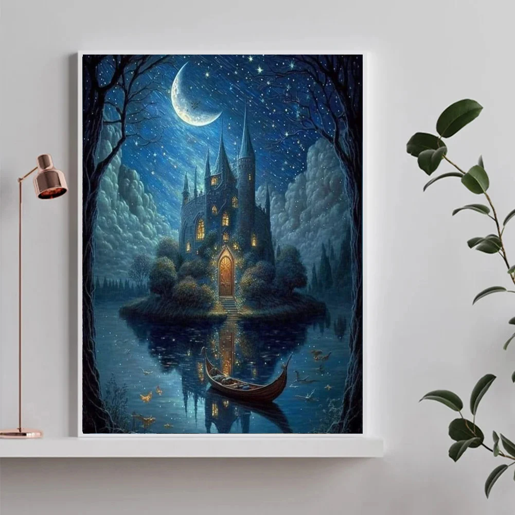 Castle,Tree,New 2024 DIY Diamond Painting Fantasy Moonnight Landscape Embroidery Cross Stitch Rhinestones Mosaic Handicraft