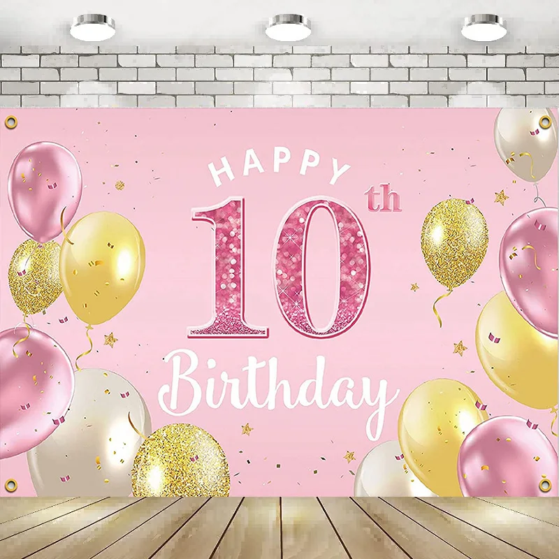 

Happy 10th Birthday Photography Backdrop Banner Background Decorations Supplies Poster Decoration Party Baby Shower