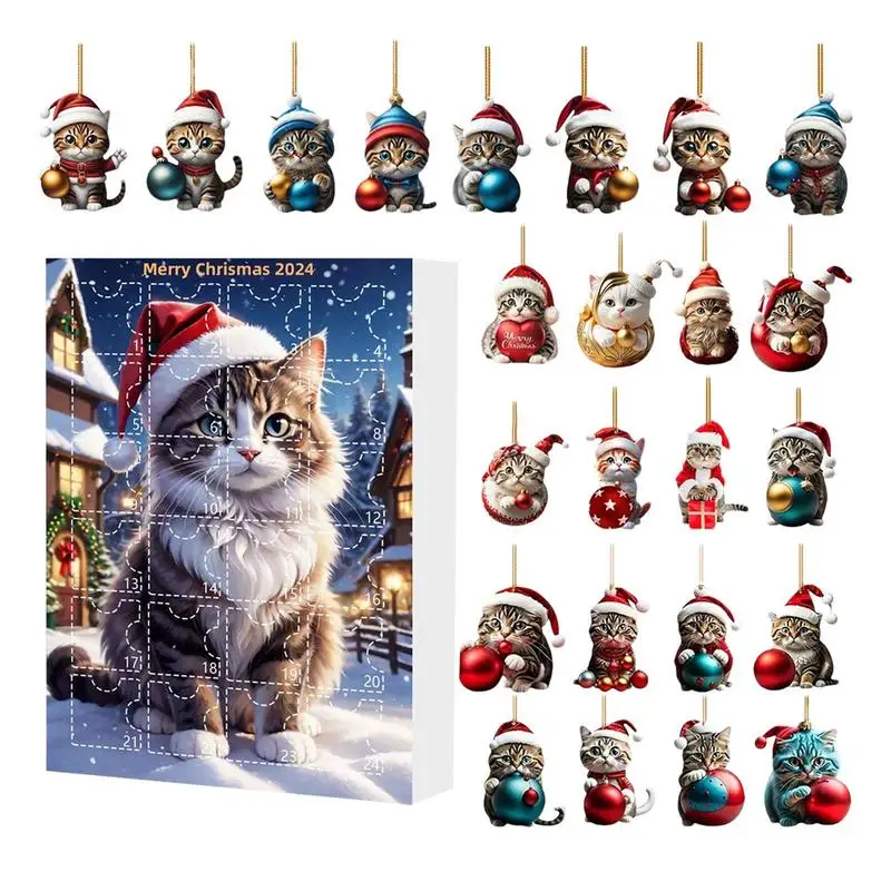 Ornament Advent Calendar 2024 Christmas Cat Countdown Calendar Cartoon Festival Supplies Funny Wall Decoration for Holiday