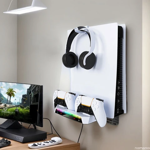 For PS5/PS5 Slim Wall Mount Kit With Dual Controller Charging Station…