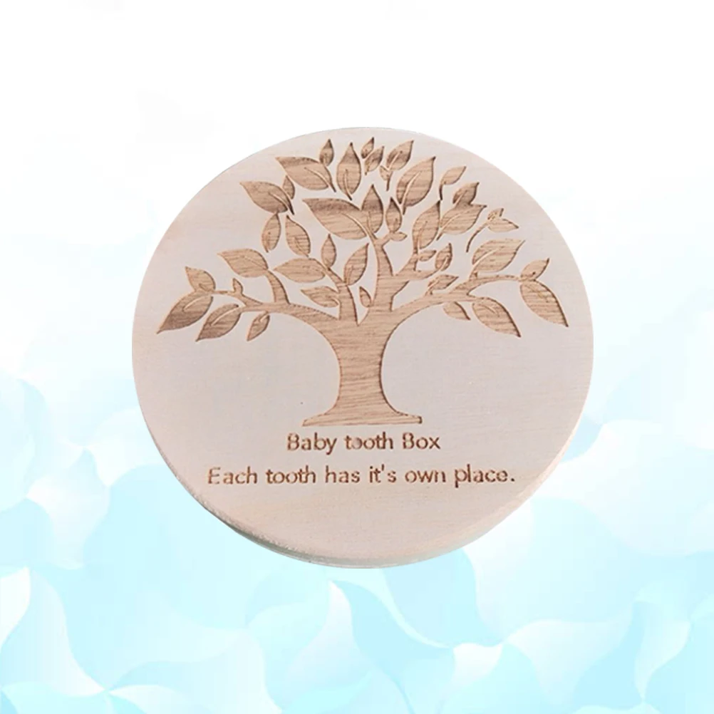 

Creative Baby Teeth Box Wooden Lanugo Deciduous Teeth Container Round English Words Storage Boxes Keepsake Souvenir Gift