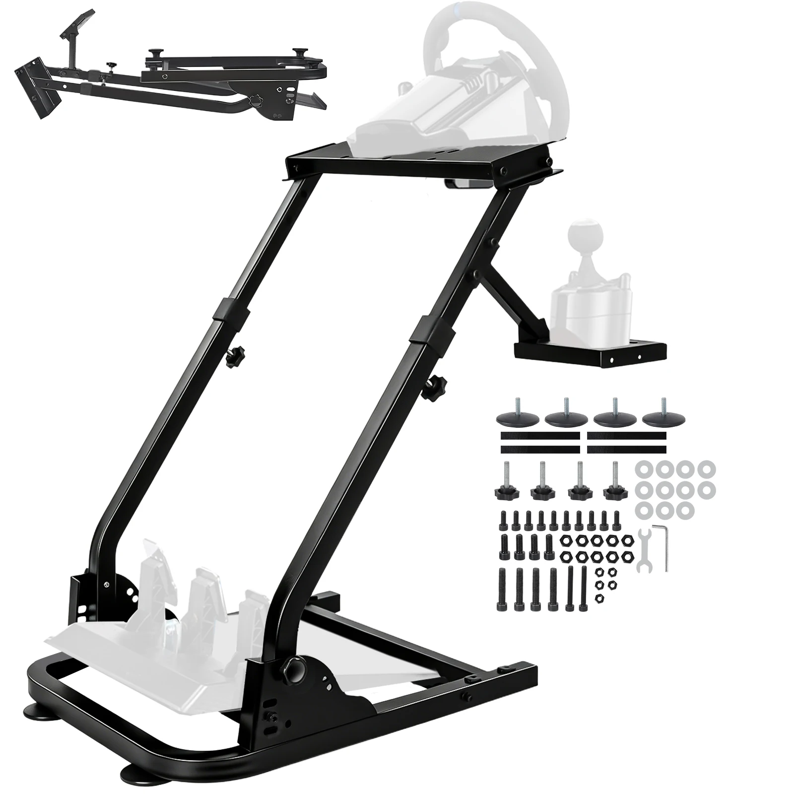 Image of Faltbarer Sim-Racing-Lenkradständer, höhen- und winkelverstellbare Rennhalterung aus Kohlenstoffstahl, umkehrbare Schalthebelhalterung für Links-/Rechtshänder