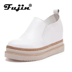 Fujin 4cm damskie 2024 z naturalnej skóry na platformie trampki z buty na koturnie gumy oddychające letnie buty na co dzień