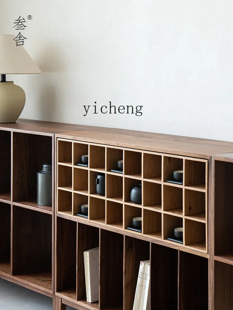 v7 Cup Holder Tea Room Bookcase Black Walnut Lattice Low Cabinet Master Cup Teapot Storage Rack