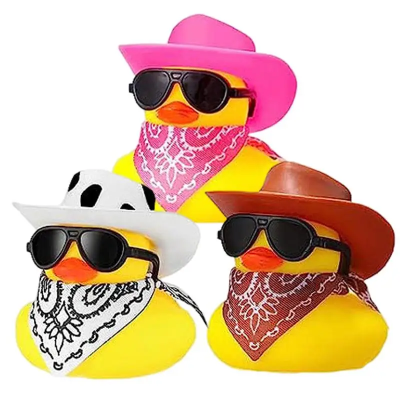 Rubber Duck for Car Bath Toy Car Duck Car Rubber Dashboard Decorations Ornament Yellow Duck Scarf Sunglasses Kids Toys Gifts Car