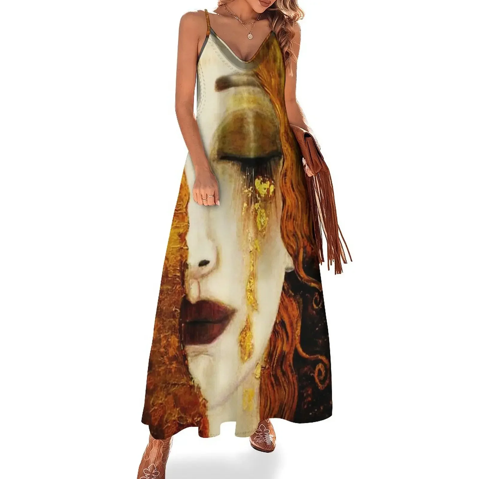 

Klimt Golden Tears Sleeveless Dress women dresses chic and elegant evening dress Female clothing womens clothing Dress