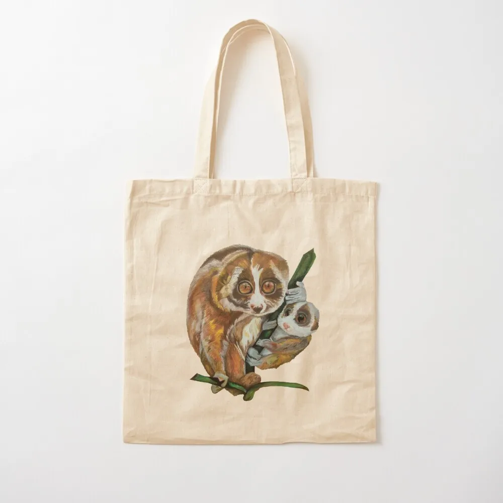 

Slow Loris with Baby Tote Bag custom fabric bag Handbags tote bag women for beach Canvas Tote