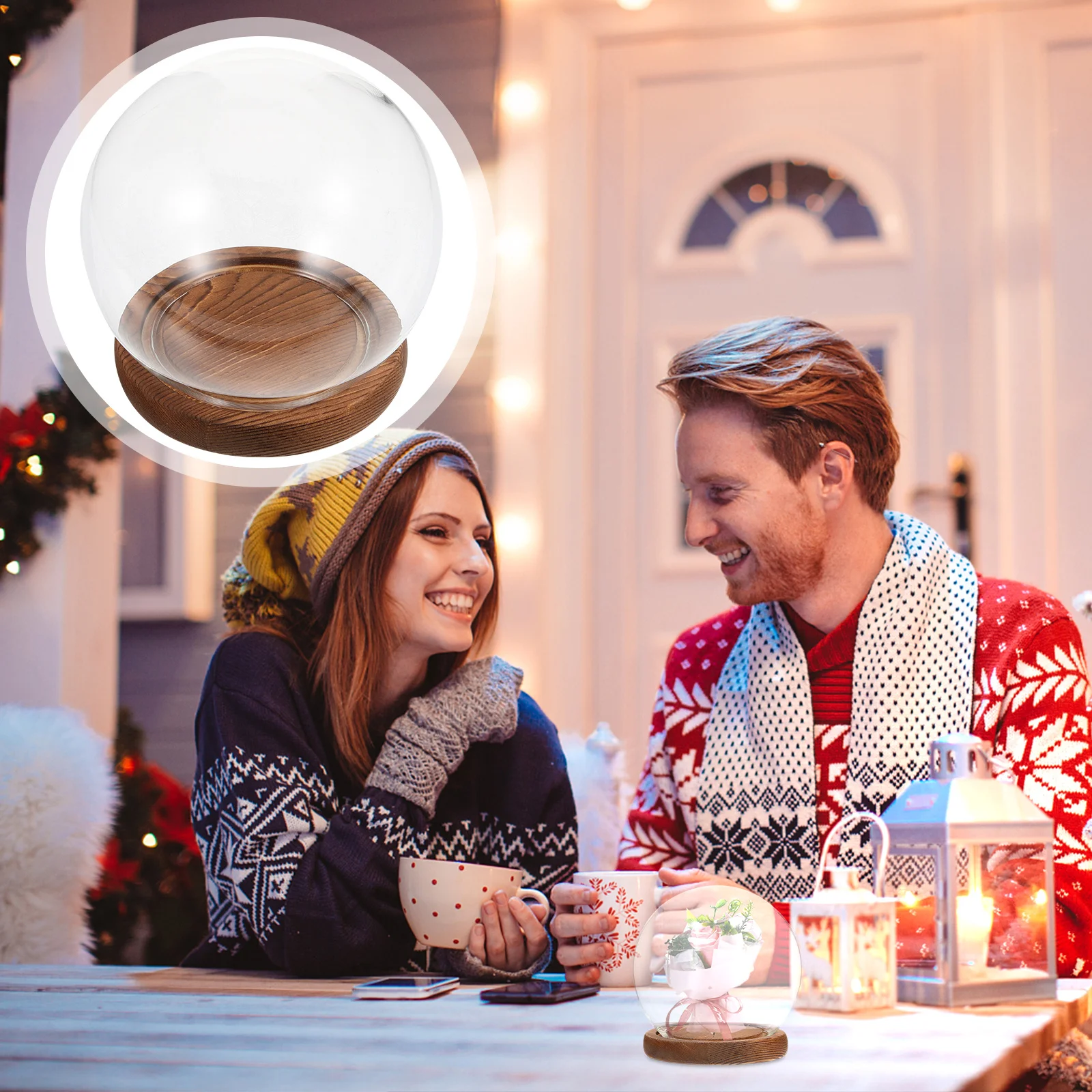 

1 set 1 Set Dome With Wood Base, Preserved Flower Glass Dome Decor, Clear Display Case For Eternal Flowers, Mini Landscape Vase,