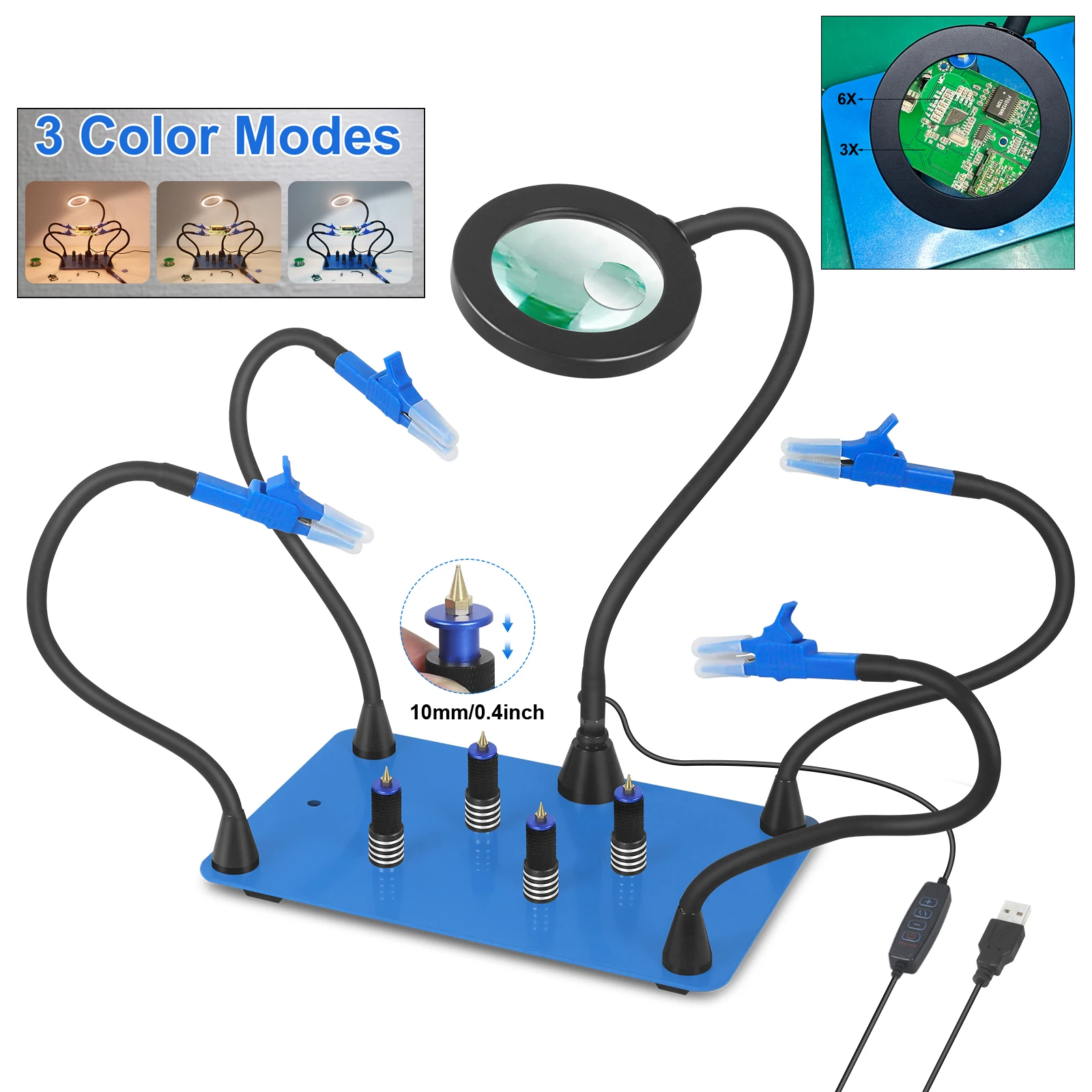 Helping Hands Soldering Station Strongly Magnetic Based Flexible Arms With 3X~6X Magnifier for PCB Electronics Repair Soldering
