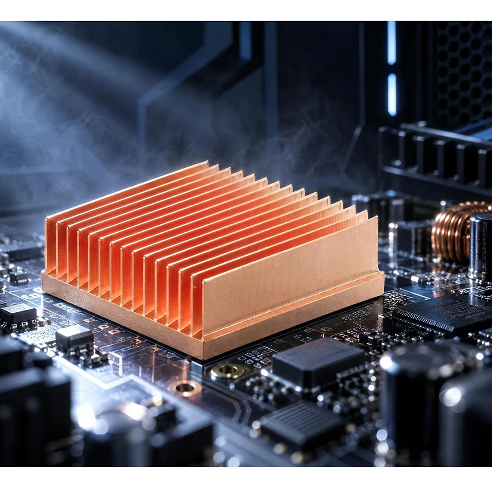 Radiator chłodzący z czystej miedzi, do samodzielnego montażu, z wypukłymi żebrami, do chłodzenia układów elektronicznych, np. Raspberry Pi, zapewniający skuteczne odprowadzanie ciepła. — zdjęcie produktu 6