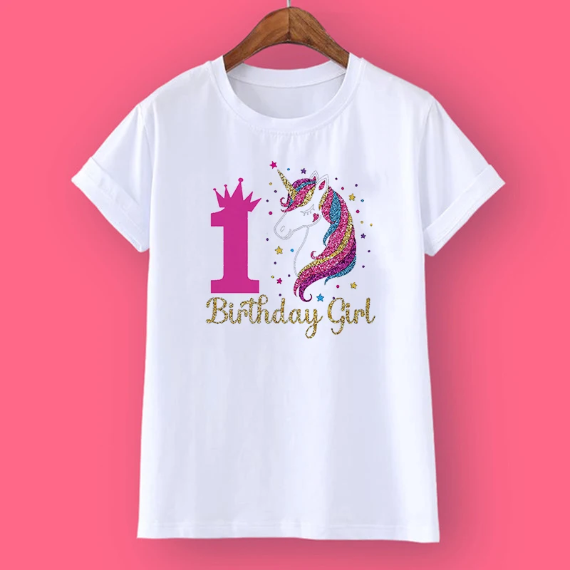 Unicorn Birthday Shirt 1-12 Birthday T-Shirt  Wild Tee Girls Party T Shirt Unicorn Theme Clothes Kids Gifts  Fashion Tops Tshirt