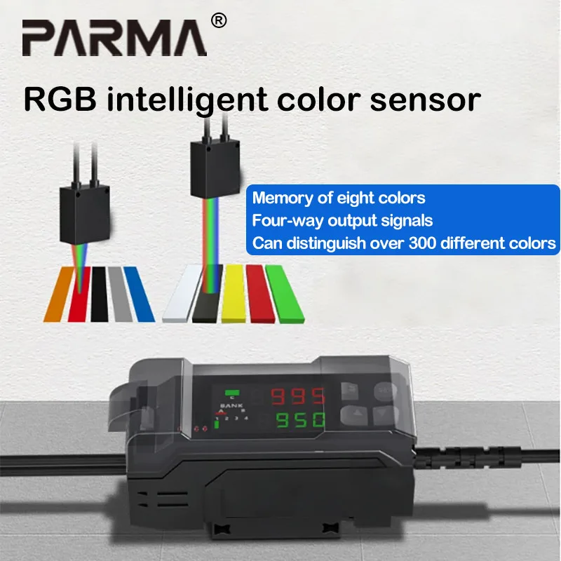 Color code recognition deviation correction sensor amplifier V48 with four-channel output for stable detection of any color