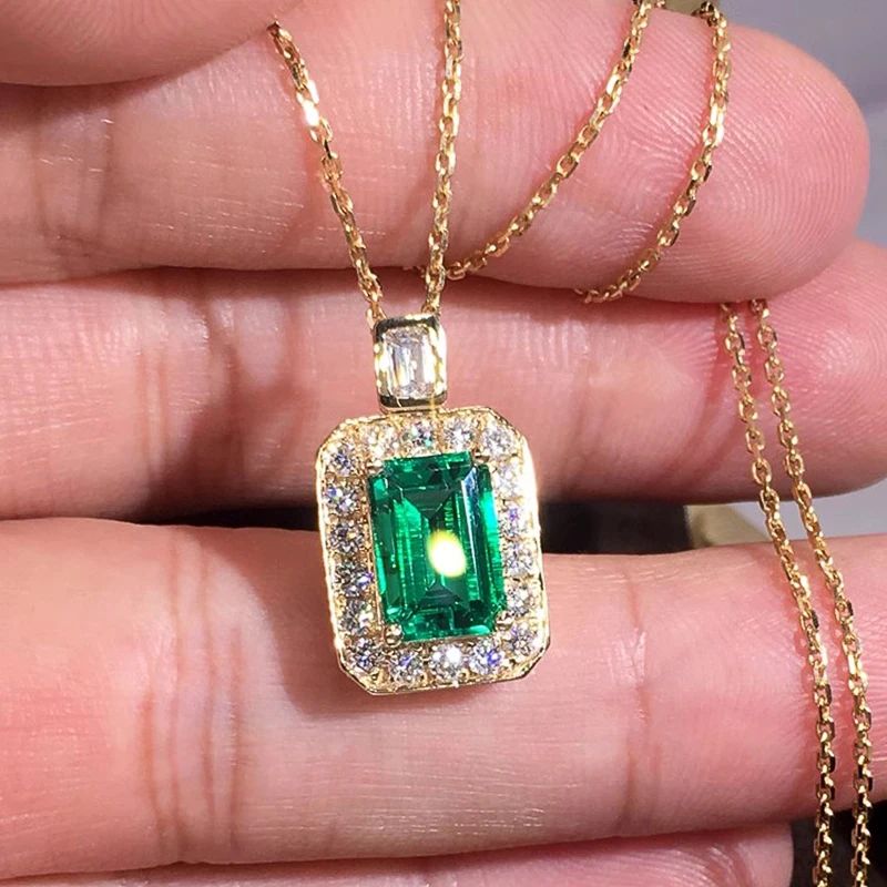 Huitan Gold Color Necklace for Women Luxury Green Cubic Zirconia Fashion Design Bridal Wedding Necklace Anniversary Gift Jewelry
