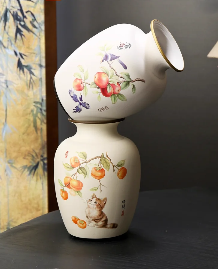 

Chinese retro style ceramic vase, creative flower arrangement, living room decoration, floral ware