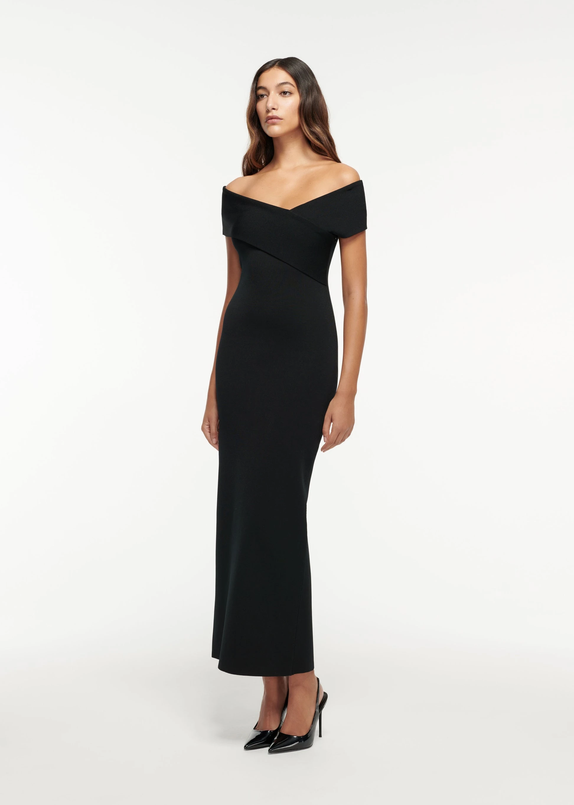 Fashion Jersey Straight Off the Shoulder Evening Dress Ankle Length Back Slit Sleeveless Black Saudi Arabia 2024 Prom Gowns