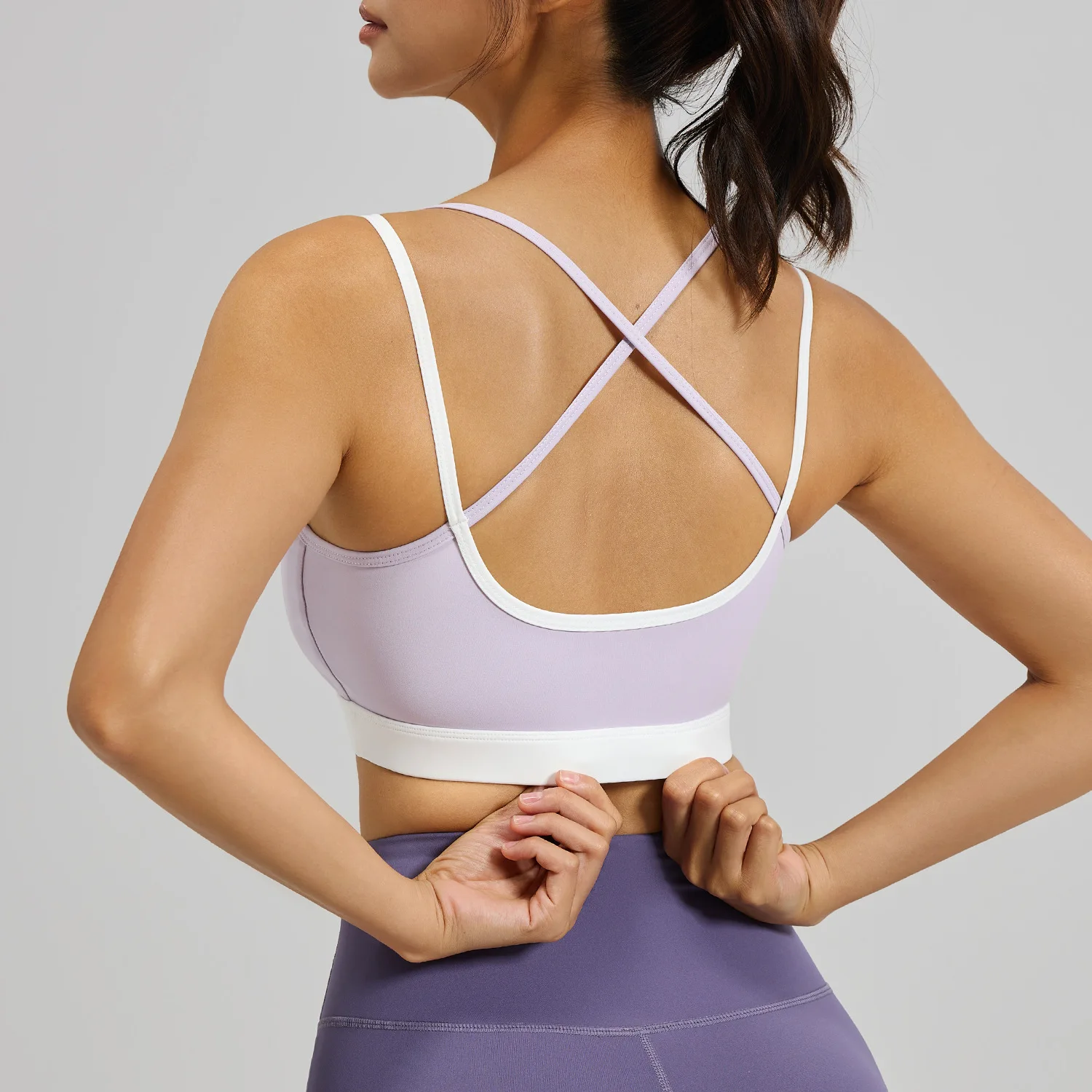 

Contrasting Color Cross Back Sports Underwear Women's High-strength Shock-proof Fixed Cup Yoga Bra Vest