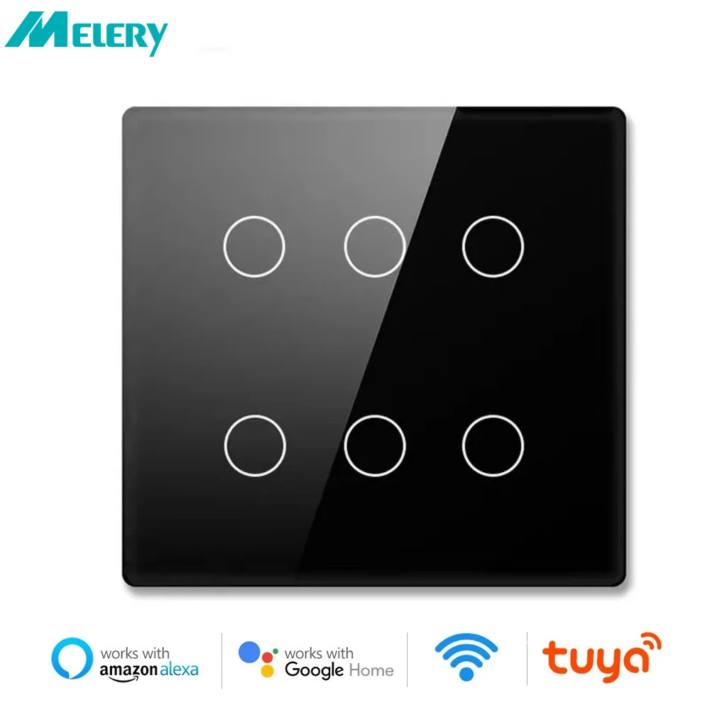 Melery Tuya Brazil 4x4 Smart Life WiFi Wall Light Switch 4/6/8Gang Touch Sensor Glass Panel Remote Control Alexa Dot Google Home