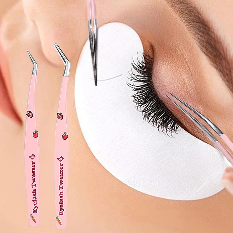 Eyelash Tweezers Extension Clip Stainless Steel Anti-Static Superhard High Precision Tweezers Fiber Tips Makeup Tools