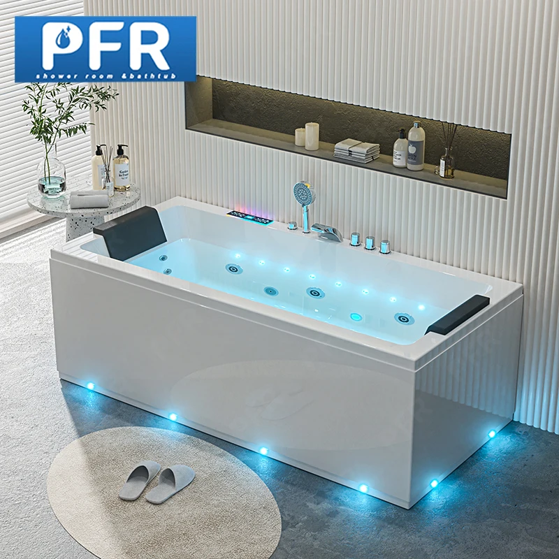 Modern Design Acrylic Freestanding Whirlpool Massage Hot Tub 1.8m Soaking Bath with Overflow Drainer Hotel Private Bathroom Use
