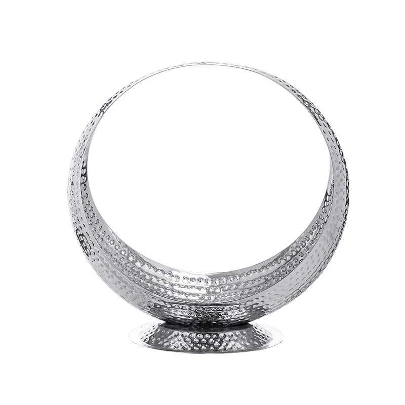 

Creative stainless steel fruit plate hammer point round with portable fruit basket hotel restaurant banquet