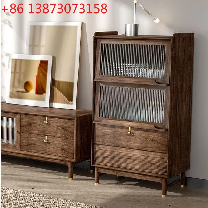 

Nordic black walnut dining side cabinet simple living room TV side cabinet modern storage cabinet