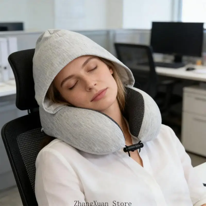 Close Fitting Hooded Travel Pillow Constructed From Firm Support Substance For Side Sleepers 3XUF