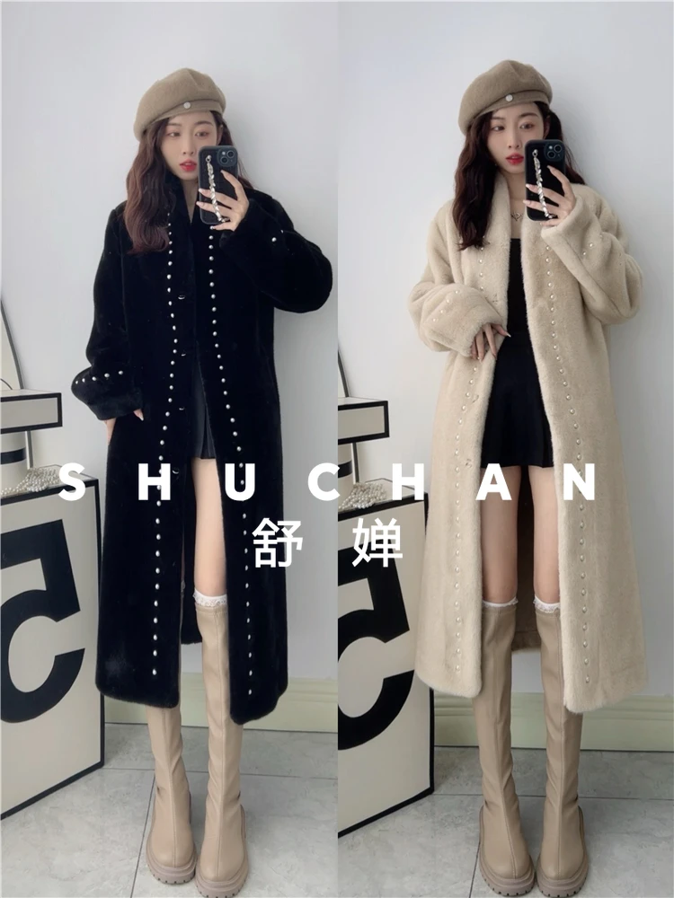 cappotto donna nuovo caldo 2025 nuovo colore solido industria pesante in rilievo visone pile cappotto di pelliccia cappotto da donna lungo sciolto