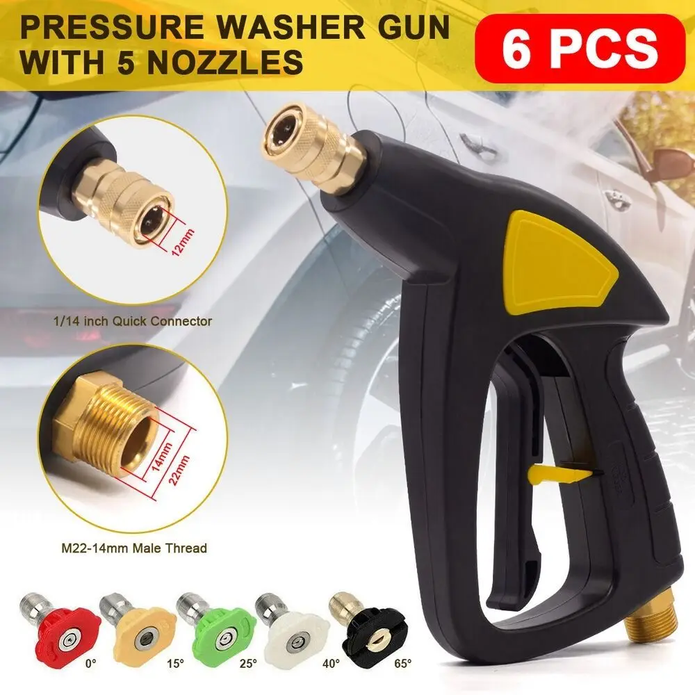 

New M22 Socket Washer Spray Gun 1/4" Quick Release 5 Nozzle Spray Nozzle Jet Lance High Pressure Car Water Gun Garden