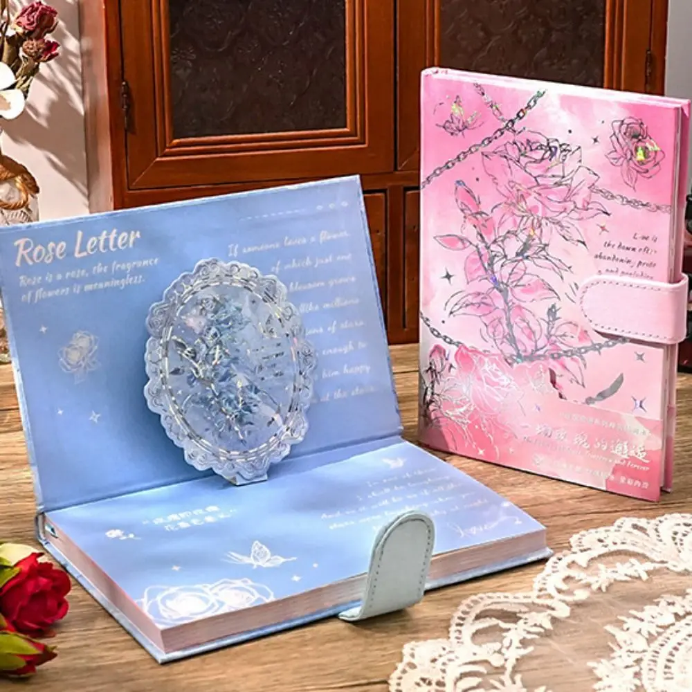 Rose Style Exquisite Diary Notebook Color Pages Magnetic Button Retro Rose Notebook Portable Gift Stickers